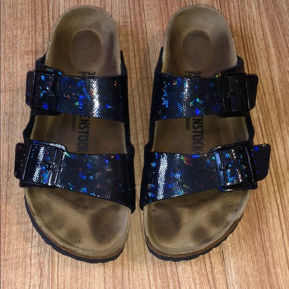Birkenstock Shoes - Birkenstock Arizona Black Hologram Sandals